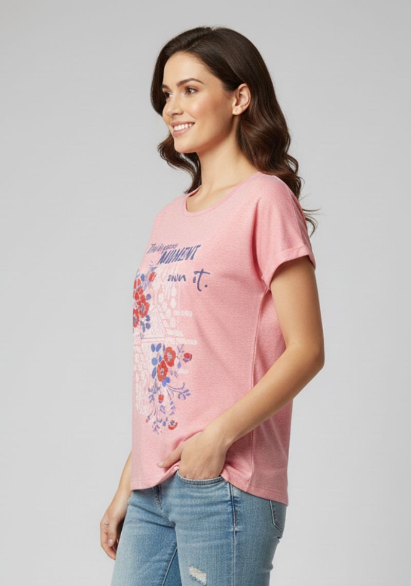 WOMENS T-SHIRT - LIGHT PINK PRINTED