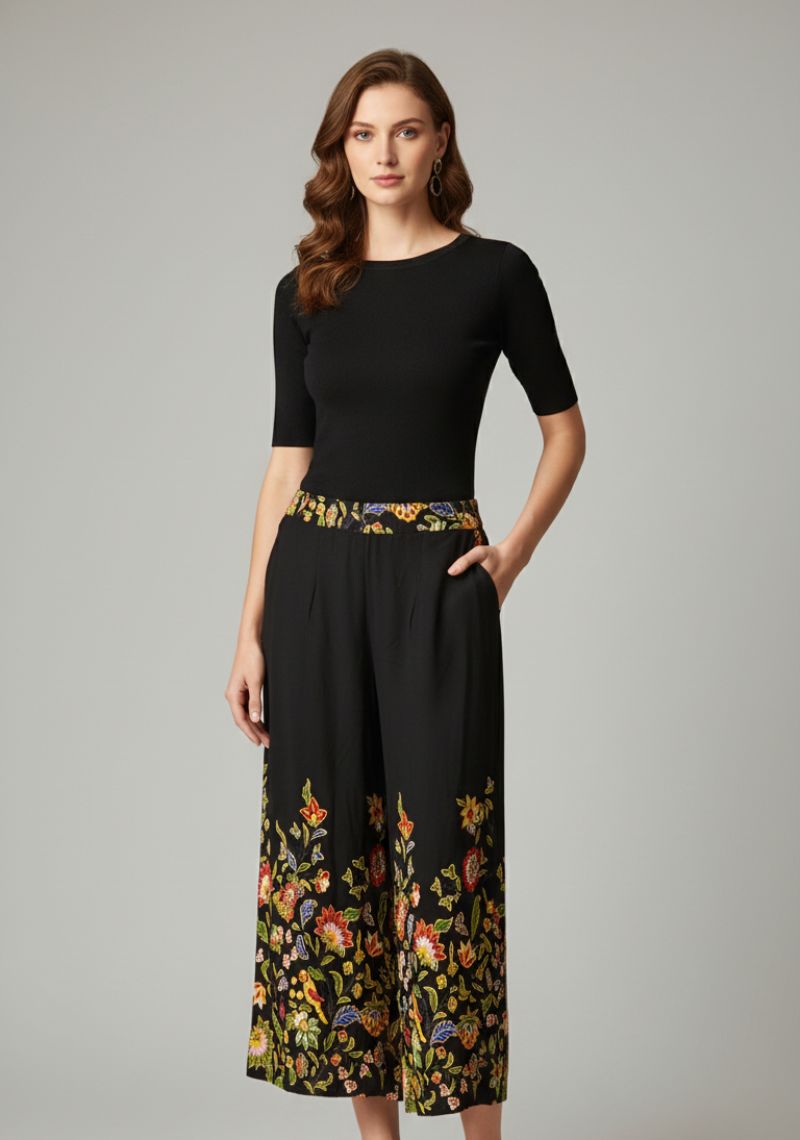 WOMENS PALAZZO - PLAIN BLACK AND MULTI COLOR FLORAL PRINTED