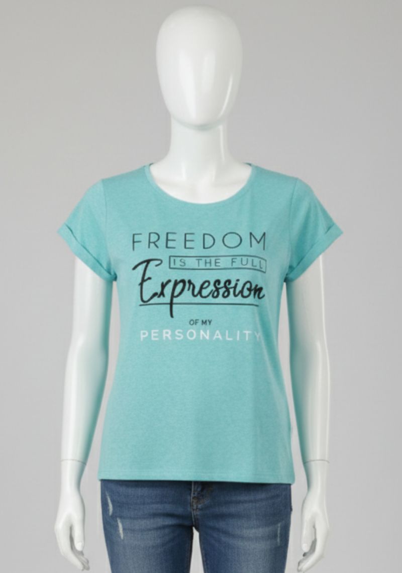 WOMENS T-SHIRT [MD] - SKYBLUE & BLACK [MULTI COLOR PRINT]