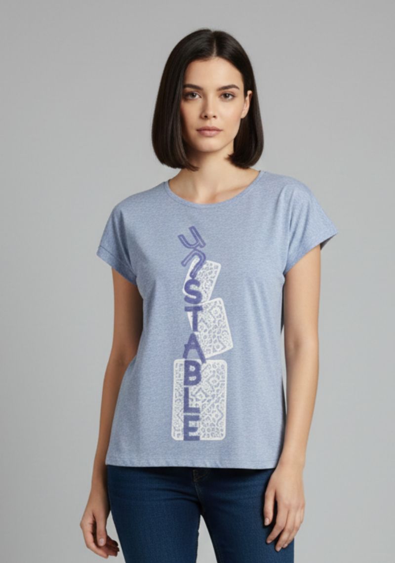 WOMENS T-SHIRT - LIGHT BLUE [MULTI COLOR PRINT]