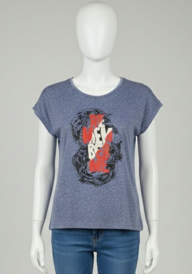 WOMENS T-SHIRT [MD] - DARK BLUE [ RED & WHITE PRINT ]