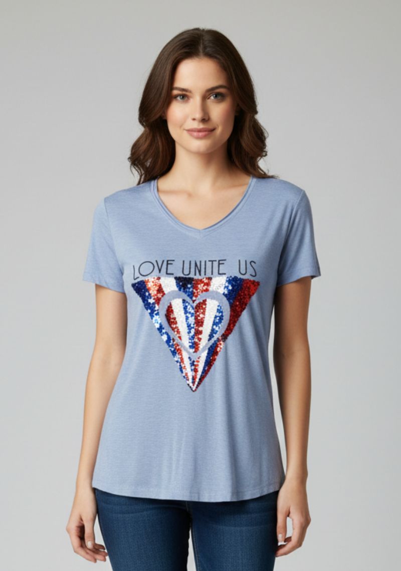 WOMENS T-SHIRT - LIGHT BLUE AND MULTI COLOR PRINTED