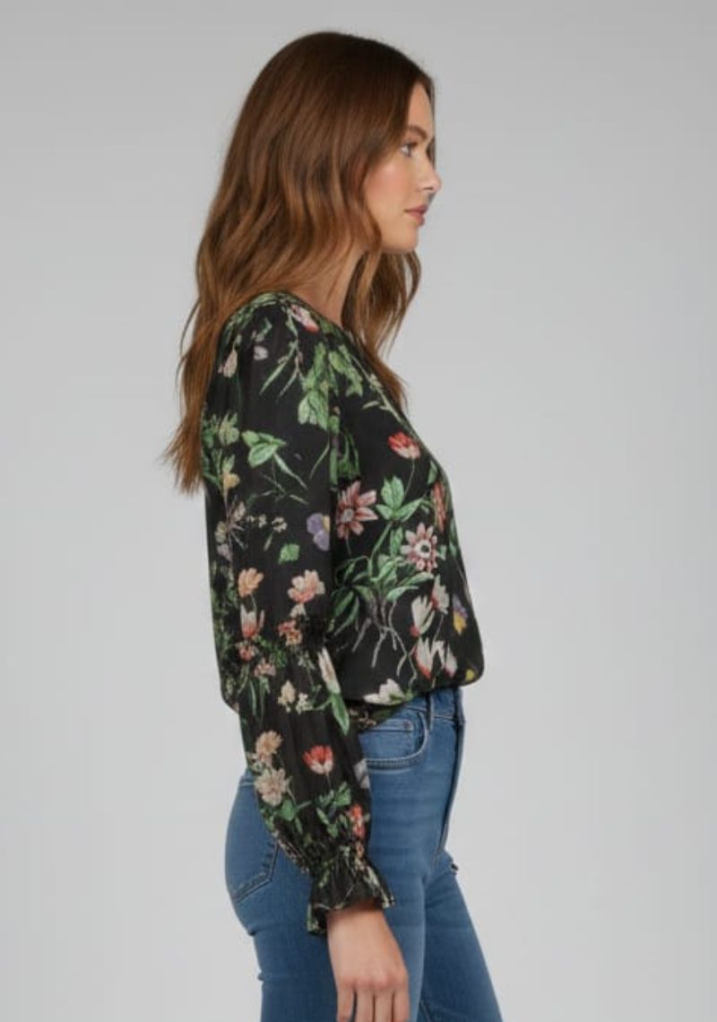 WOMENS WESTERN TOP [SL] - BLACK AND MULTI COLOR FLORAL PRINTED