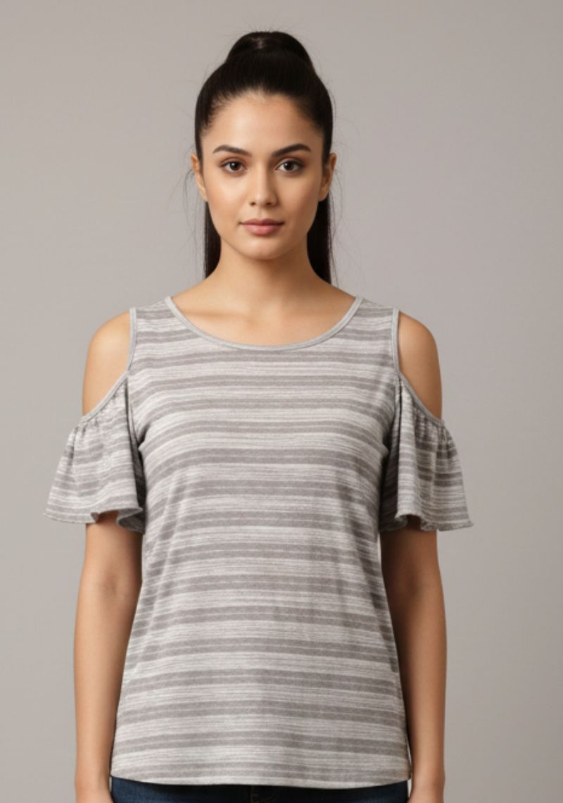 WOMEN WESTERN TOP - GREY STRIPES