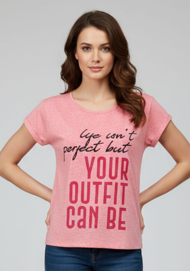 WOMENS T-SHIRT [MD] - DARK PINK [BLACK AND RED PRINTED ]
