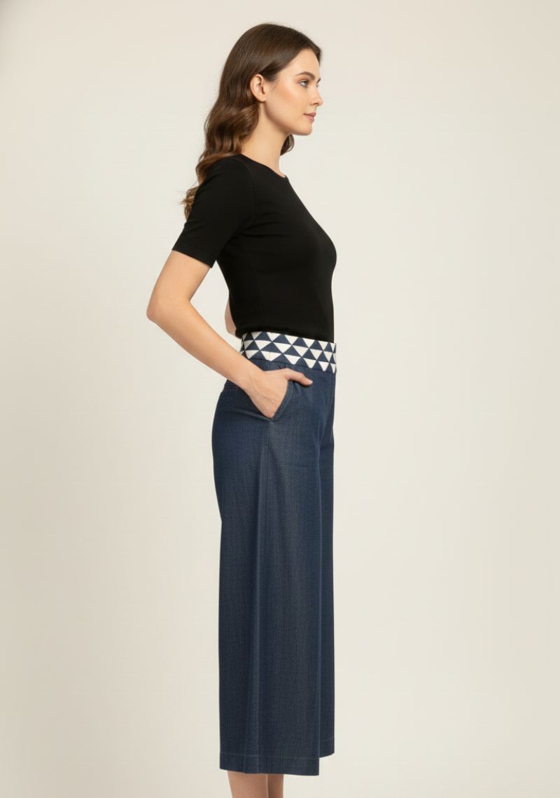 WOMENS PALAZZO - NAVY AND WHITE CHECKED