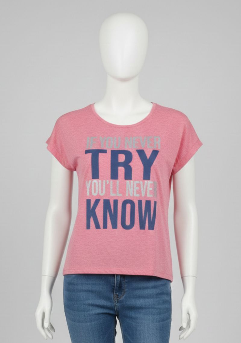 WOMENS T-SHIRT - PINK AND MULTI COLOR PRINTED