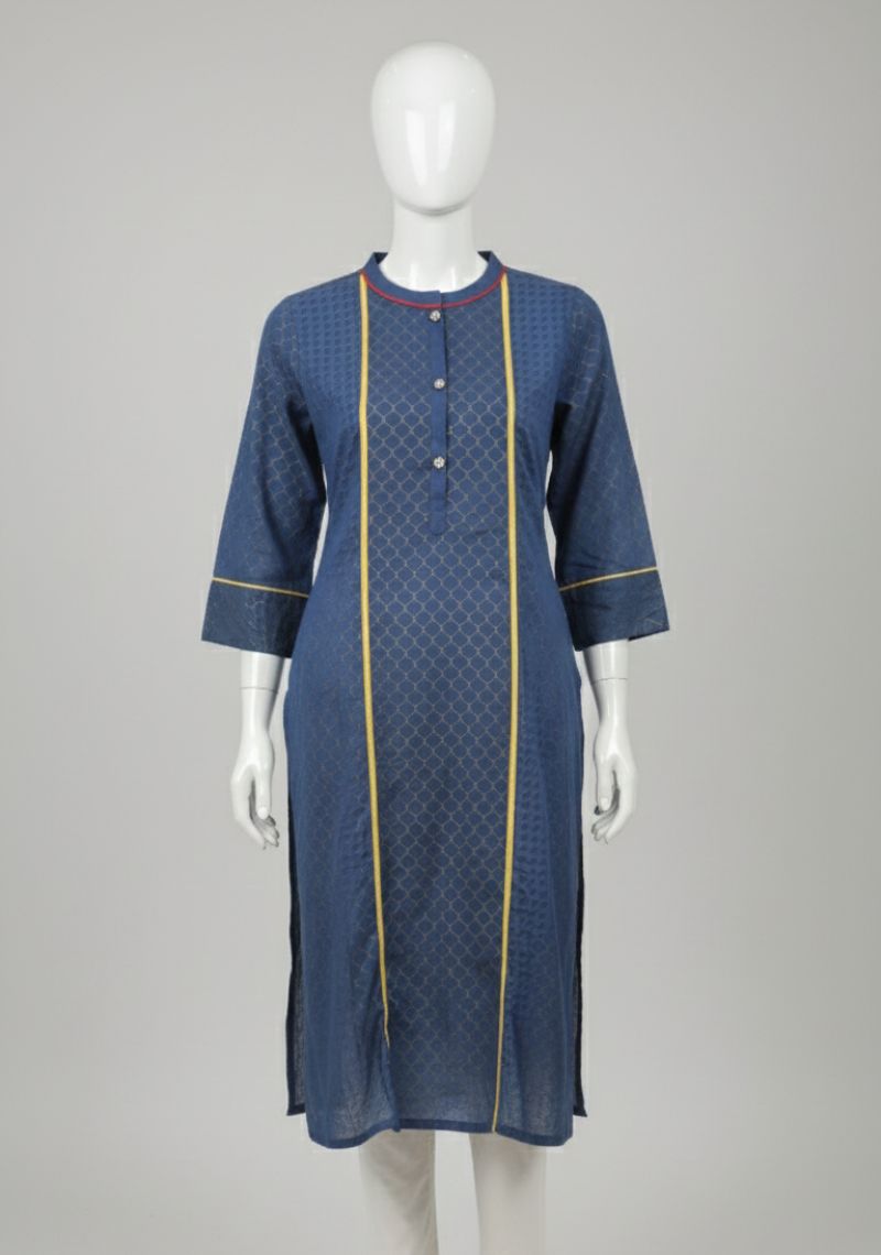 WOMENS KURTIS - DARK BLUE AND YELLOW LINE