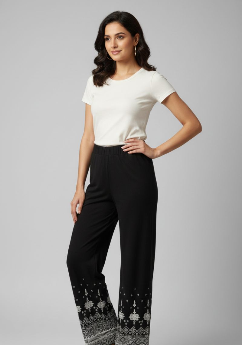 WOMENS PALAZZO - PLAIN BLACK AND WHITE PRINTED