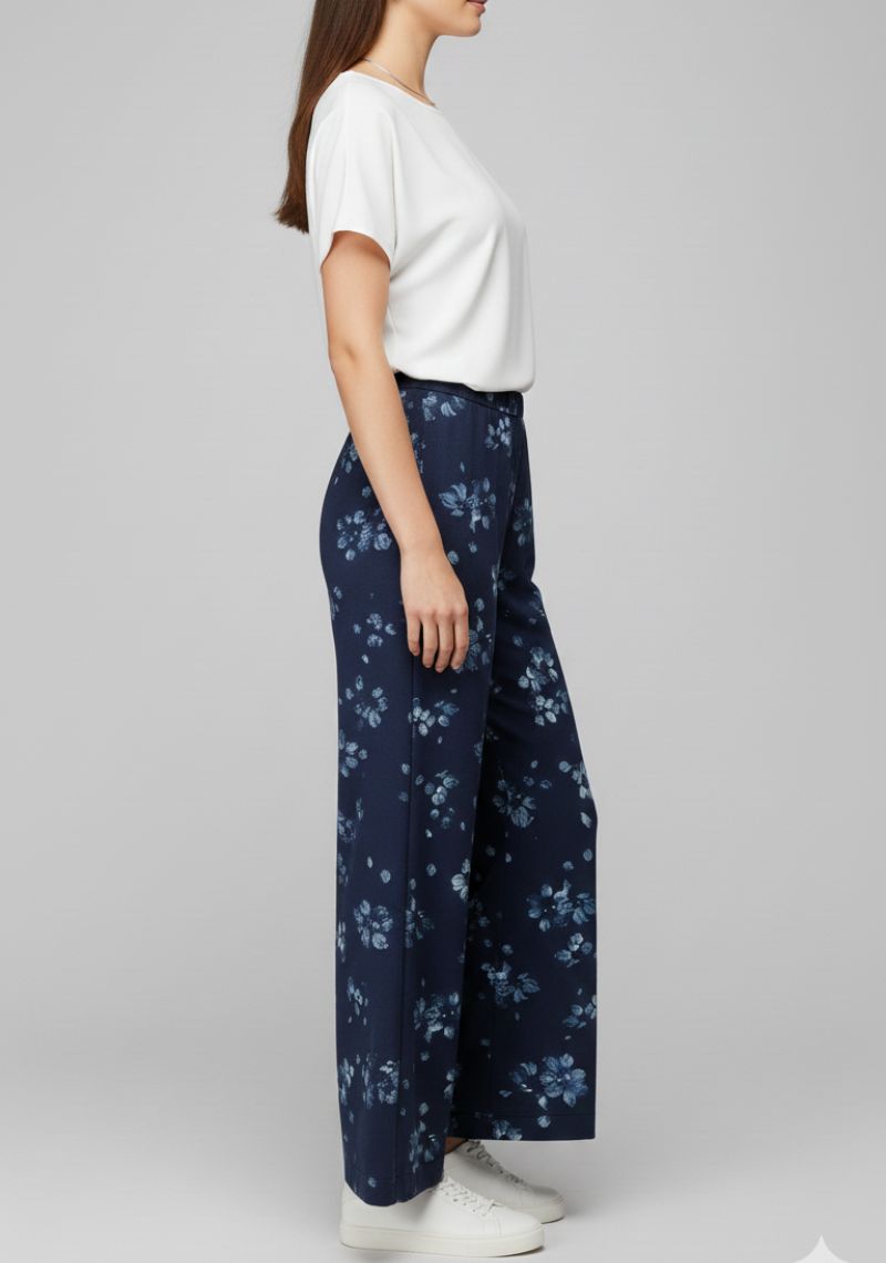 WOMENS PALAZZO - DARK BLUE FLORAL PRINTED