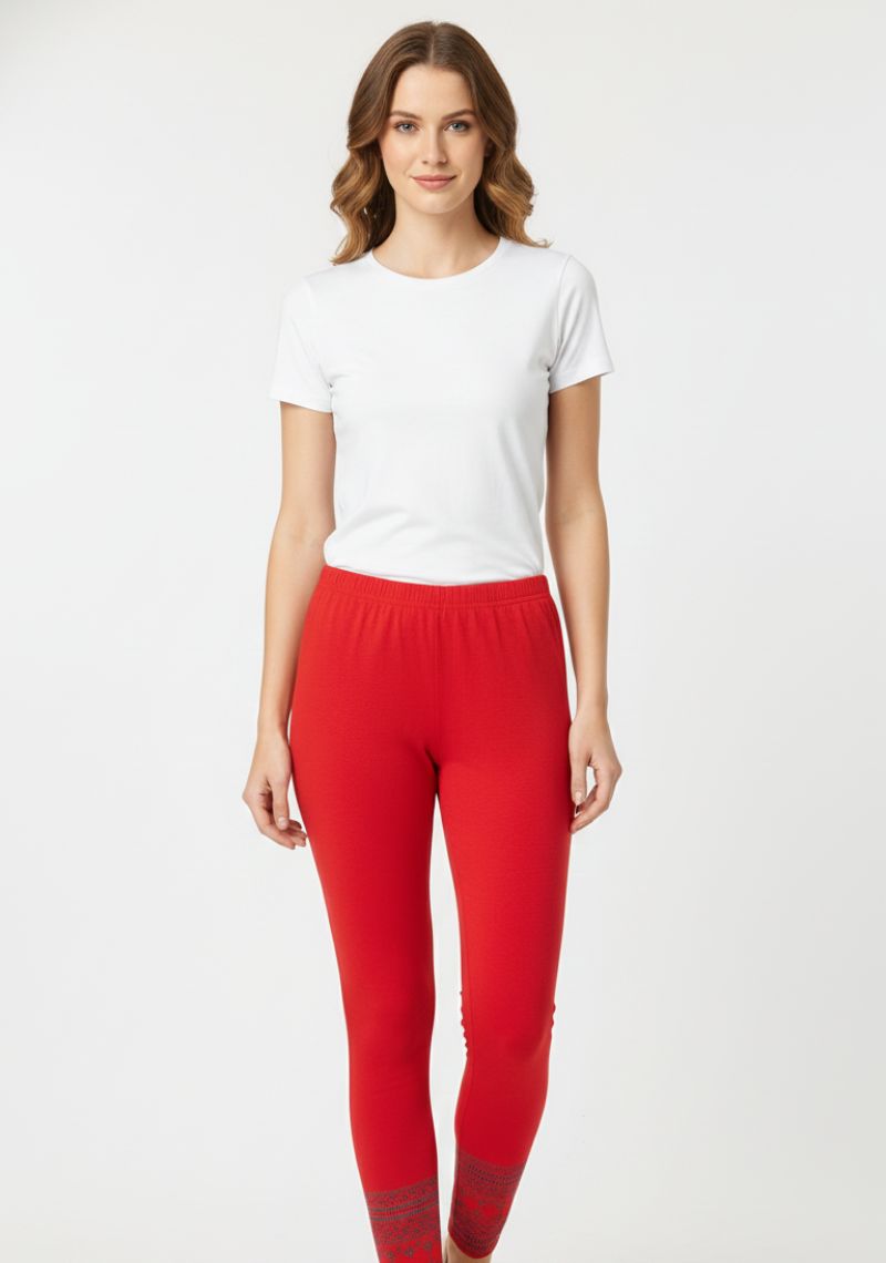 WOMENS LEGGINGS [MD] - RED AND MULTI COLOR PRINTED