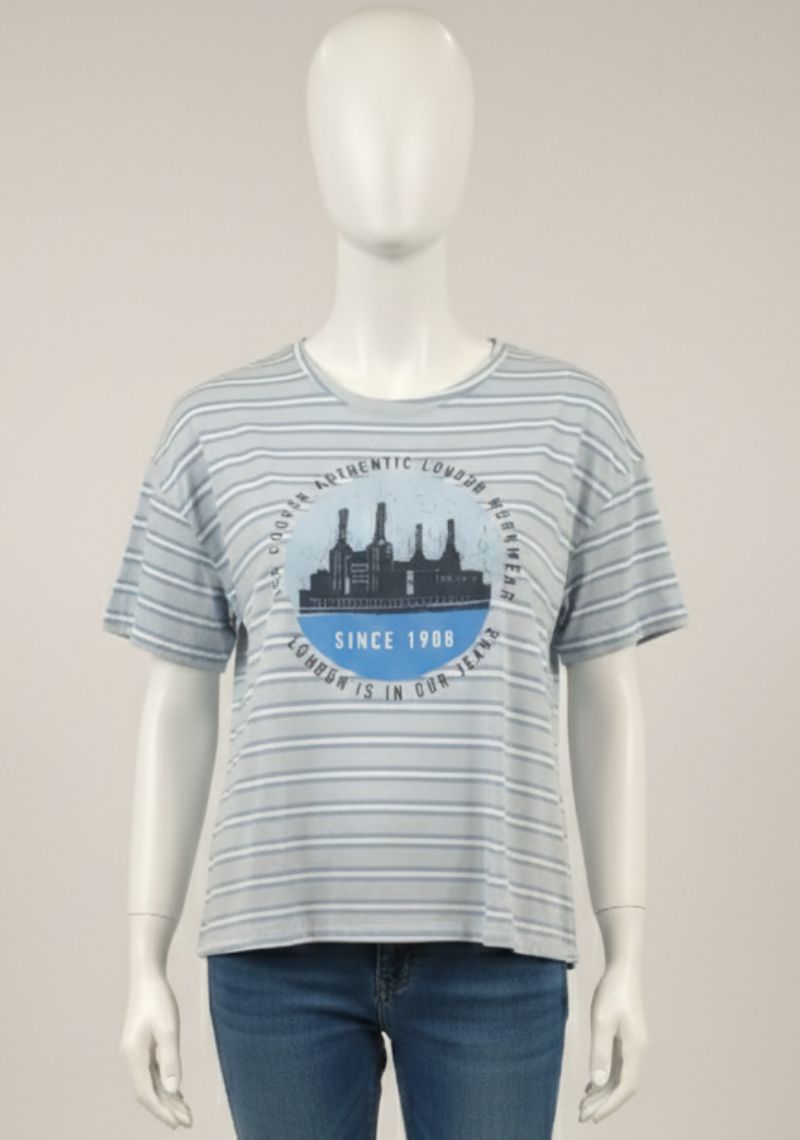 WOMENS T-SHIRT [MD] - LIGHT BLUE STRIPES
