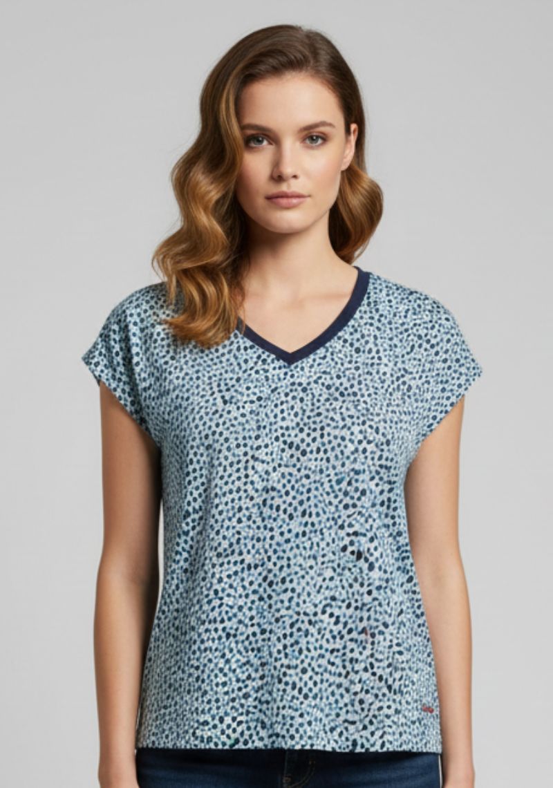 WOMEN WESTERN TOP - SKY BLUE AND DARK BLUE PRINTED