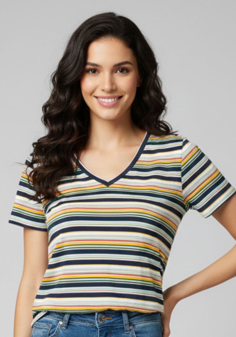 WOMEN WESTERN TOP - MULTIPLE COLOUR STRIPES