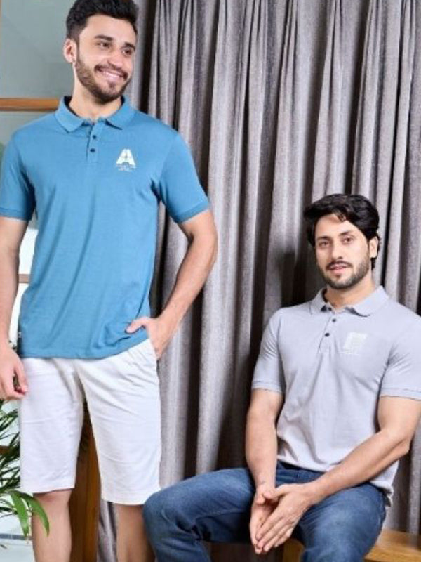 Sky blue and grey - cotton blended fabric