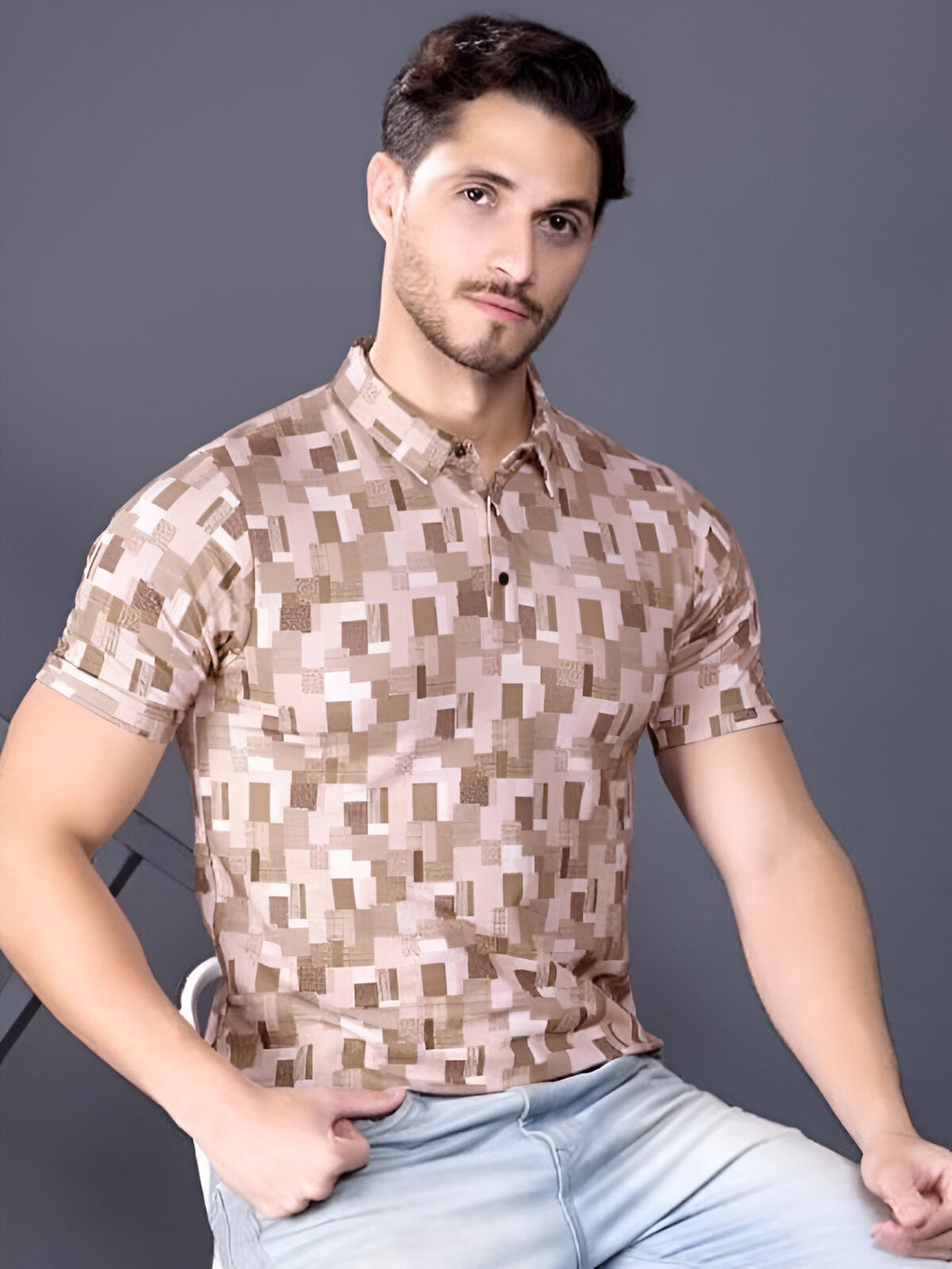 Brown - structual knit all over print fabric