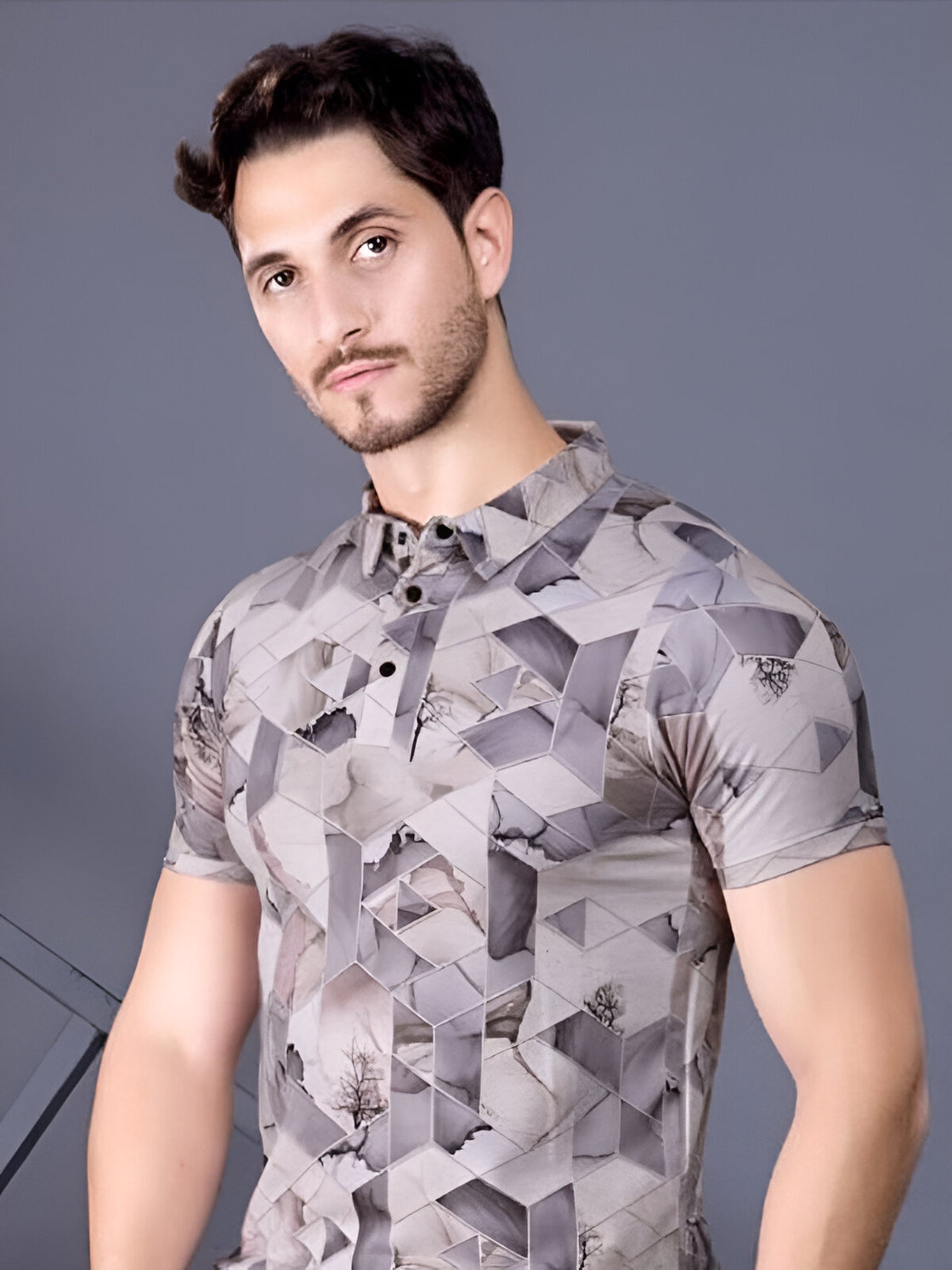 Black with gray - structual knit all over print fabric