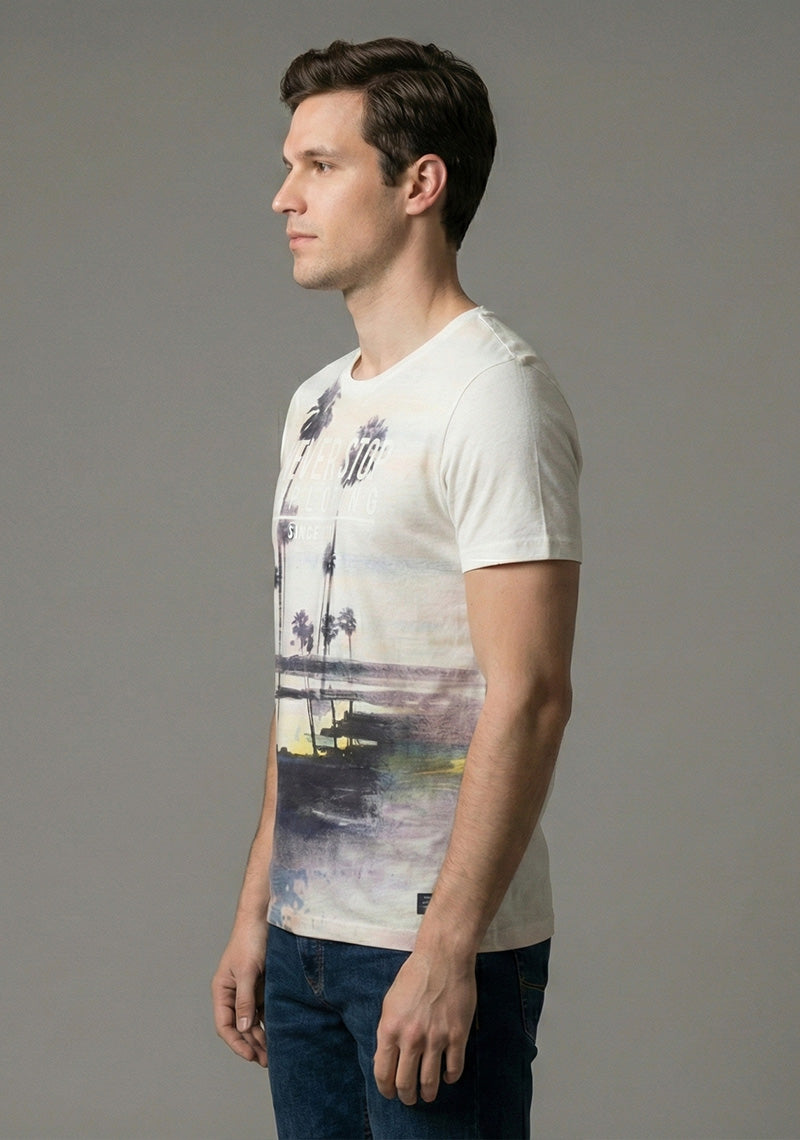 LEE COOPER T-SHIRT R\N [WHITE-BLACK PRINTED]