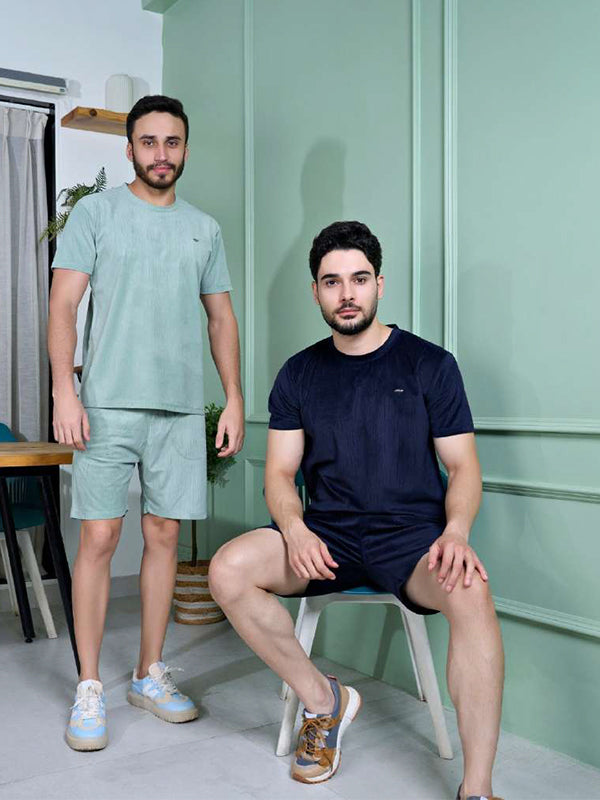 Mens T-Shirt & Shorts Combo Mohair Velveto Fabric