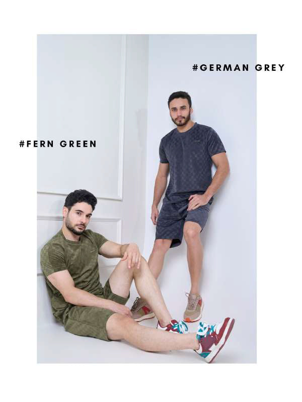 Mens T-Shirt & Shorts Combo Mohair Velveto Fabric